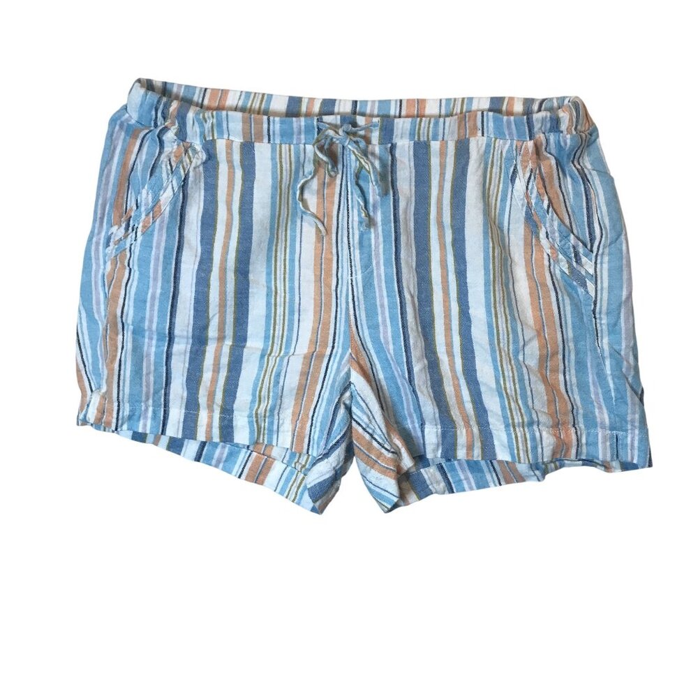 Briggs Striped Womens  XL Blue Linen Blend Shorts